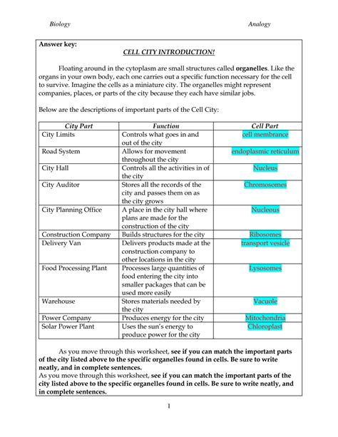 cell as a city|Cell City Worksheet Answer Key .
